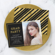 Schwarz und Imitate Gold Geometric Foto Grad Party