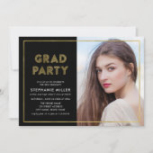 Schwarz und Imitate Gold Geometric Foto Grad Party Einladung (Vorderseite)