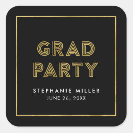 Schwarz und Imitate Gold Geometric Grad Party Quadratischer Aufkleber