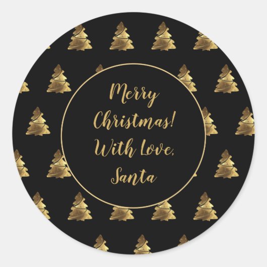 Schwarz und Imitate Gold Weihnachtsbaum Muster Runder Aufkleber (Vorderseite)