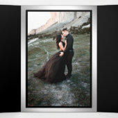 Schwarz und Imitate Silberfolienpalme Blätter Hoch Dreifach Gefaltete Einladung (Innenseite Mitte)