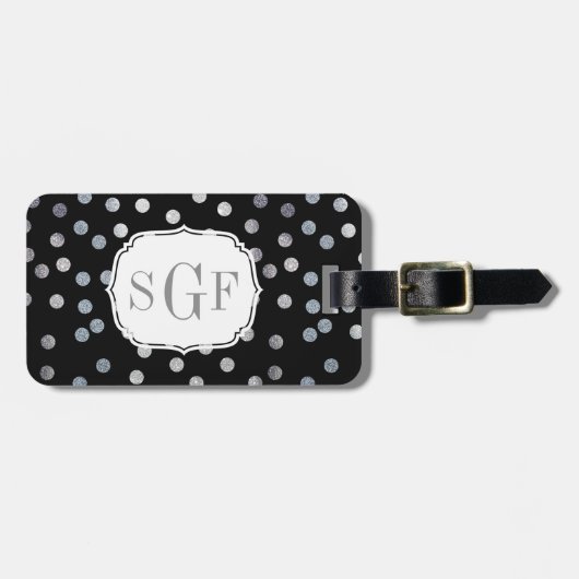 Schwarz und Imitate Silver Glitzer City Dots Monog Gepäckanhänger (Vorderseite horizontal)