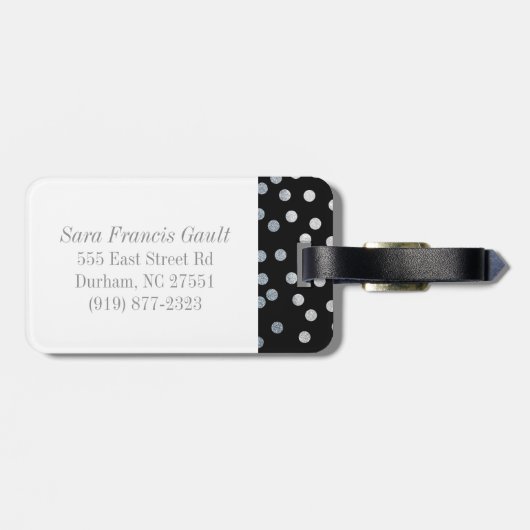 Schwarz und Imitate Silver Glitzer City Dots Monog Gepäckanhänger (Rückseite horizontal)