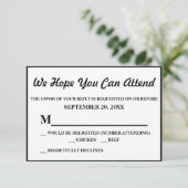 Schwarz und Imitate Silver Glitzer Stripe Wedding RSVP Karte (Stehend Vorderseite)