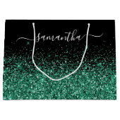 Schwarz und Jäger Grüner Glitzer Eleganter Name Große Geschenktüte (Vorderseite)