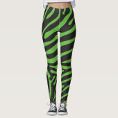 Schwarz und Kalkgrün Zebra drucken Leggings (Vorderseite)