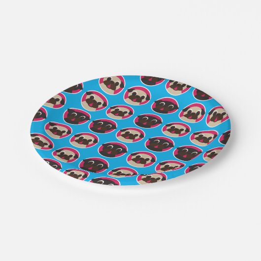 Schwarz-und Kitz-Mops-Köpfe im Kreis-Party-Teller Pappteller (Schrägansicht)