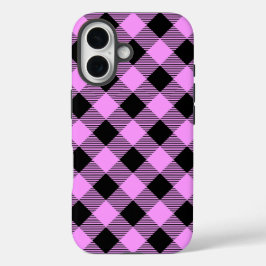 Schwarz und Korallen kariert iPhone 16 Hülle