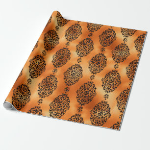 Schwarz und Kupfer Halloween Vintage Damastmuster Geschenkpapier