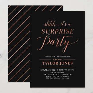 Schwarz und Kupfer | Modern Surprise Birthday Part Einladung