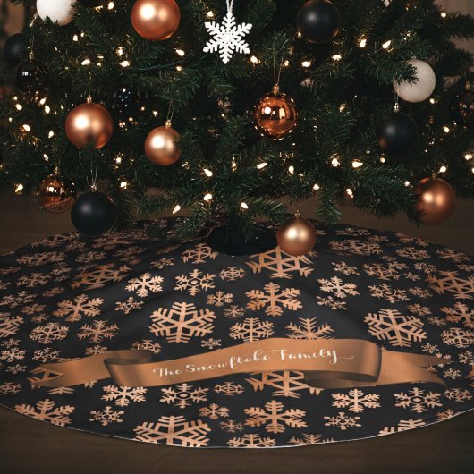 Schwarz und Kupfer Snowflake Weihnachtsbaumrock Polyester Weihnachtsbaumdecke
