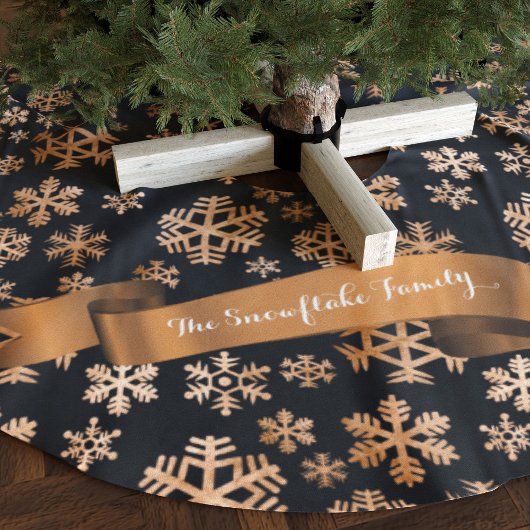 Schwarz und Kupfer Snowflake Weihnachtsbaumrock Polyester Weihnachtsbaumdecke