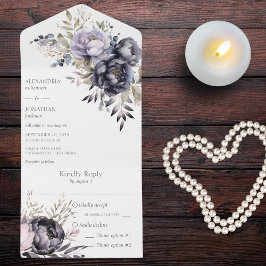 Schwarz und Lavendel All In One Einladung