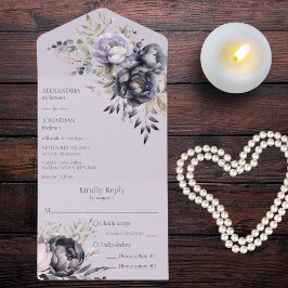 Schwarz und Lavendel All In One Einladung