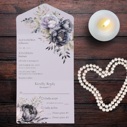 Schwarz und Lavendel All In One Einladung