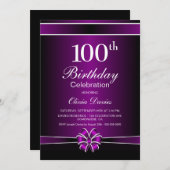 Schwarz und Lila 100. Geburtstagsfeier Einladung (Vorne/Hinten)
