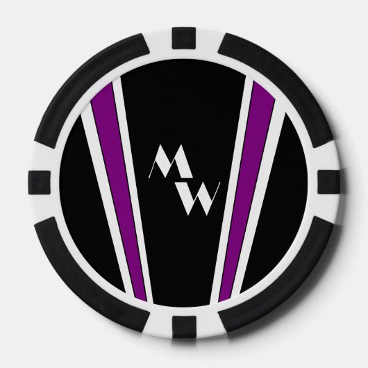 Schwarz und Lila Art Deco Design Mit Monogramm Pokerchips (Vorderseite)