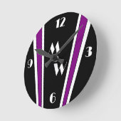 Schwarz und Lila Art Deco Design Mit Monogramm Runde Wanduhr (Winkel)
