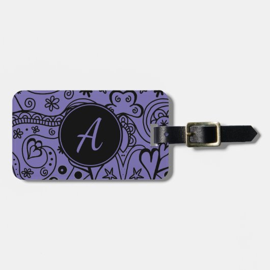 Schwarz und Lila, benutzerdefinierter Monogramm-Ge Gepäckanhänger (Vorderseite horizontal)