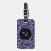 Schwarz und Lila, benutzerdefinierter Monogramm-Ge Gepäckanhänger (Vorderseite vertikal)