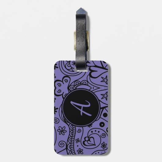 Schwarz und Lila, benutzerdefinierter Monogramm-Ge Gepäckanhänger (Rückseite vertikal)