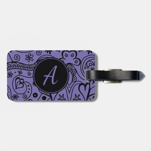 Schwarz und Lila, benutzerdefinierter Monogramm-Ge Gepäckanhänger (Rückseite horizontal)
