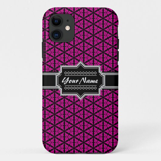Schwarz und Lila Blumenmuster Trellis-Muster Case-Mate iPhone Hülle (Rückseite)