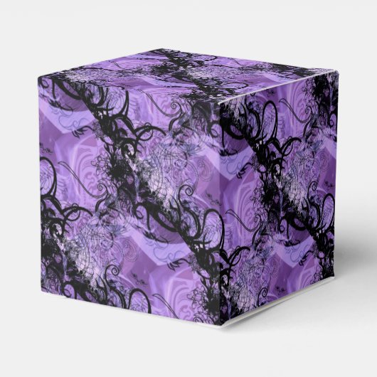 Schwarz und Lila gepolstertes Muster - Herz-Liebli Geschenkschachtel (Rückseite)