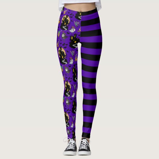 Schwarz und Lila gestrichen Hexenkostüm Leggings (Vorderseite)