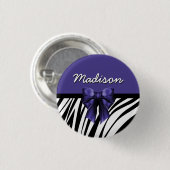 Schwarz und Lila Ribbon Bow Zebra Print Button (Vorne & Hinten)