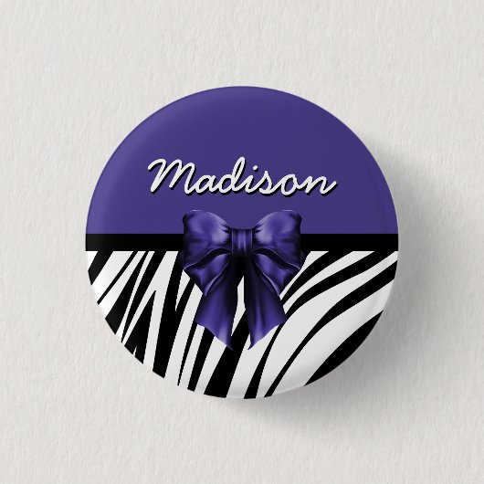 Schwarz und Lila Ribbon Bow Zebra Print Button (Vorderseite)