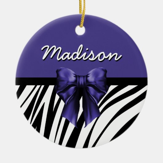 Schwarz und Lila Ribbon Bow Zebra Print Keramik Ornament (Vorne)