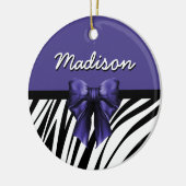 Schwarz und Lila Ribbon Bow Zebra Print Keramik Ornament (Links)