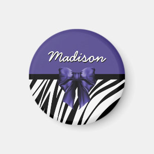 Schwarz und Lila Ribbon Bow Zebra Print Magnet
