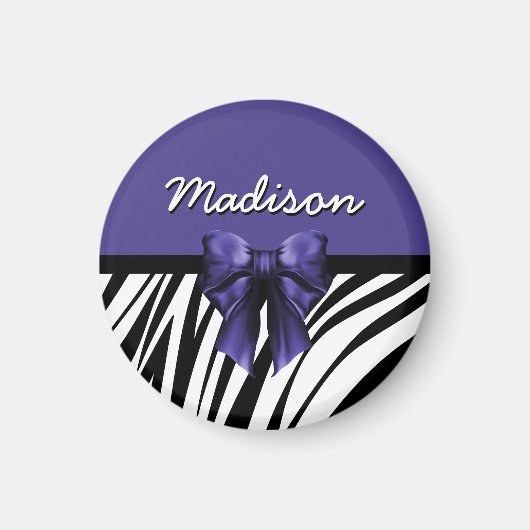 Schwarz und Lila Ribbon Bow Zebra Print Magnet (Vorne)