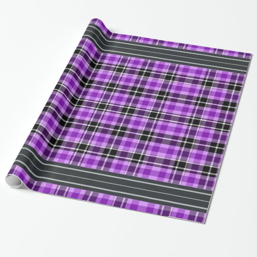 Schwarz und Lila - Tartan Geschenkpapier (Ungerollt)
