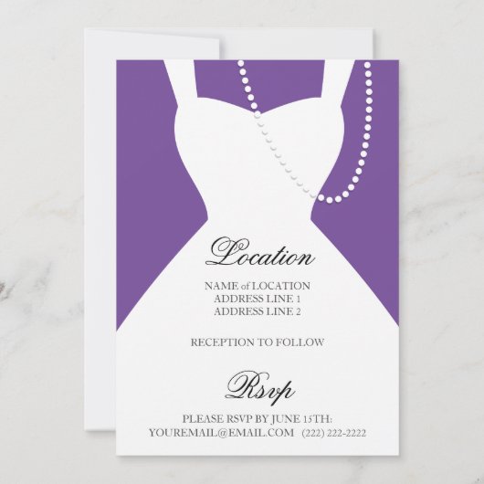 Schwarz und Lila Tuxedo Hochzeitseinladungen Einladung (Rückseite)