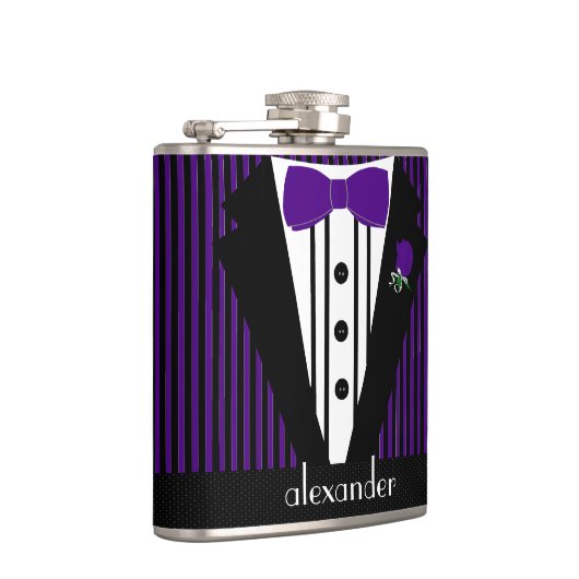 Schwarz und Lila Tuxedo - Trauzeugen Geschenk Flachmann (Rechts)