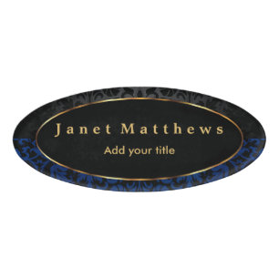 Schwarz-und Marine-Blau-Damast mit Namenschild