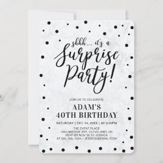 Schwarz und Marmor | Modern Surprise Birthday Part Einladung