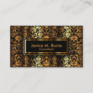 Schwarz und Metallic Gold Blumen Damast Visitenkarte