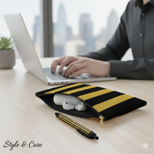 Schwarz und Metallic Gold vertikal gestreift Zubehörtasche