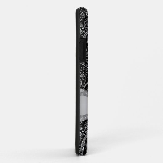 Schwarz und Metallisch Silber Floral Paisley Case-Mate iPhone Hülle (Hinten/Rechts)