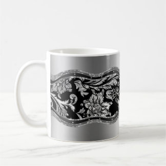 Schwarz und metallisch silberne Vintage-Blumendama Kaffeetasse