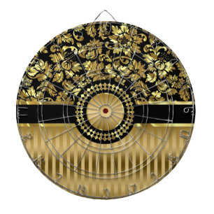 Schwarz und metallisches Gold Blumen-Damaskus und Dartscheibe