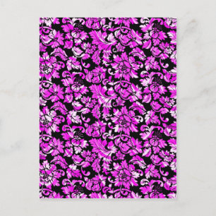 Schwarz und metallisches Rosa Vintage-Blumendamask Postkarte