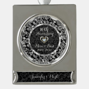 Schwarz und Metallisches Silber 10. Hochzeitstag Banner-Ornament Silber