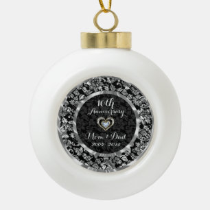 Schwarz und Metallisches Silber 10. Hochzeitstag Keramik Kugel-Ornament