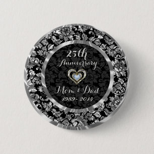 Schwarz und Metallisches Silber 25. Hochzeitstag Button