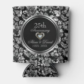 Schwarz und Metallisches Silber 25. Hochzeitstag Dosenkühler (Vorderseite)